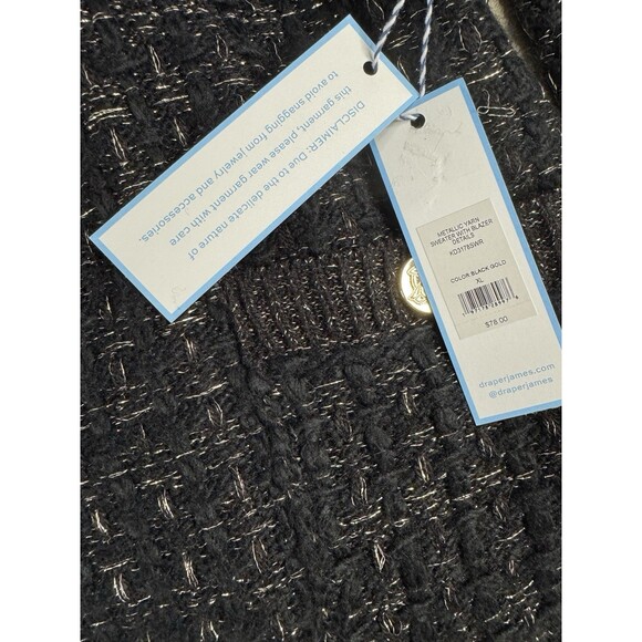 NWT Draper James Metallic Yarn Cardigan With Blazer Details XL Black Gold Chic - Picture 6 of 9